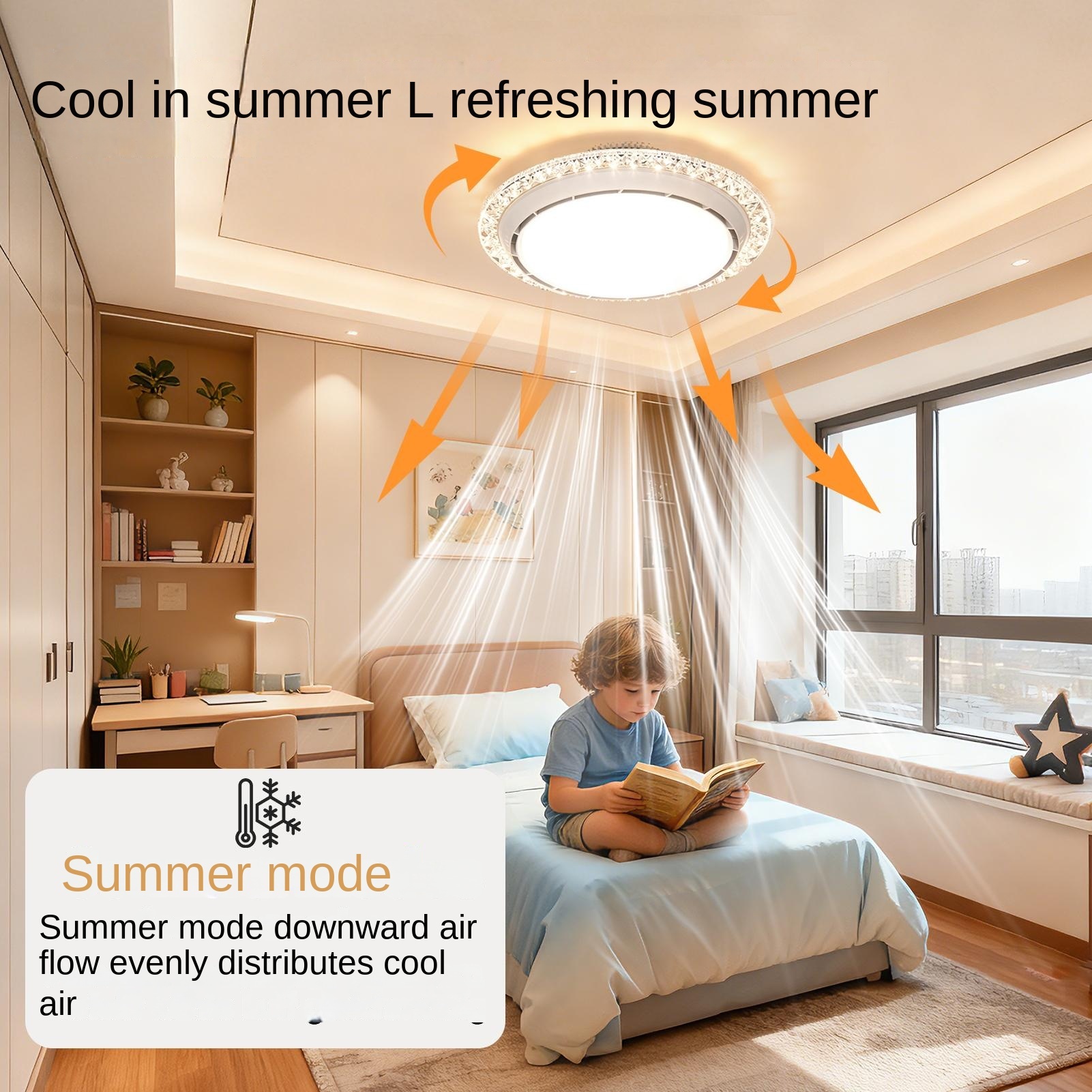 Crystal Shade Bladeless Fan Ceiling Light with Adjustable Color Temperature