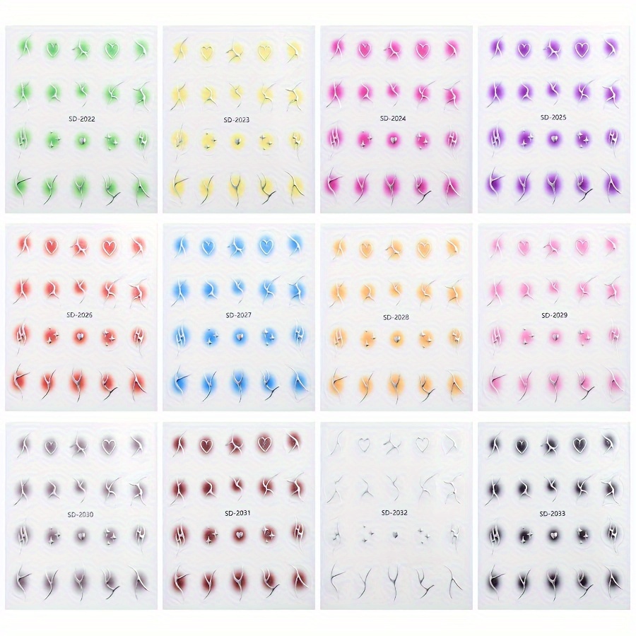 Image of 12 Multicolored Holographic Blush Gradient Stickers, 3d Glitter Stickers Suitable For Makeup, Parties, And Eye/face Nail Decorations