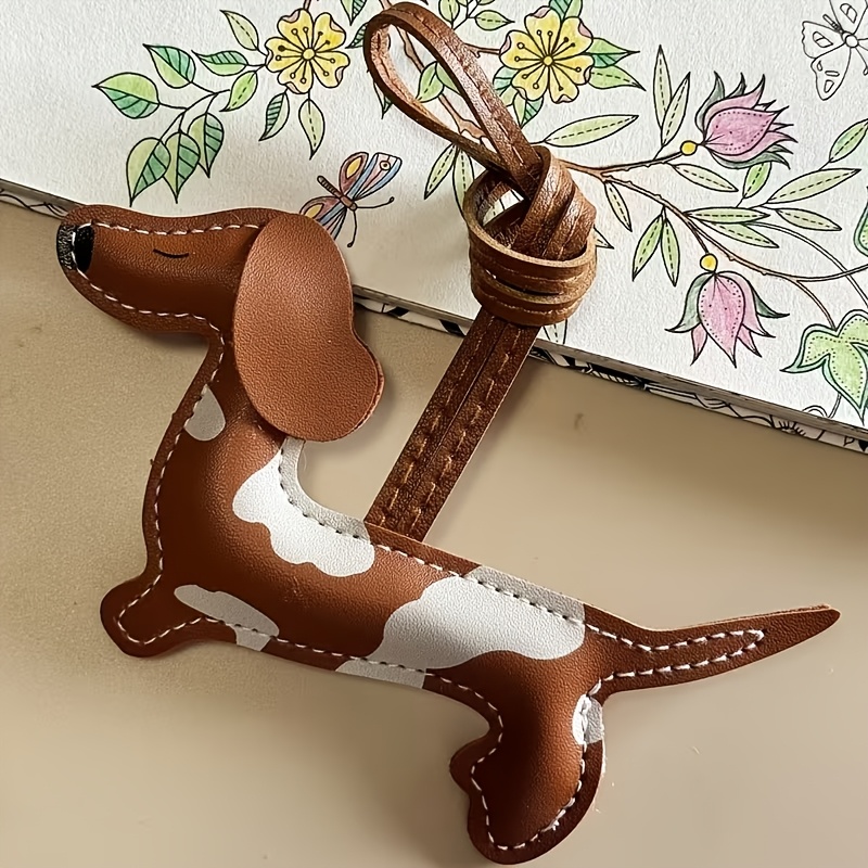 E-shop Schlüsselanhänger aus Kunstleder mit Dackel - Handgefertigter Cartoon-Hunde-Taschenanhänger mit süßem Welpen-Design für Schlüssel, Rucksäcke