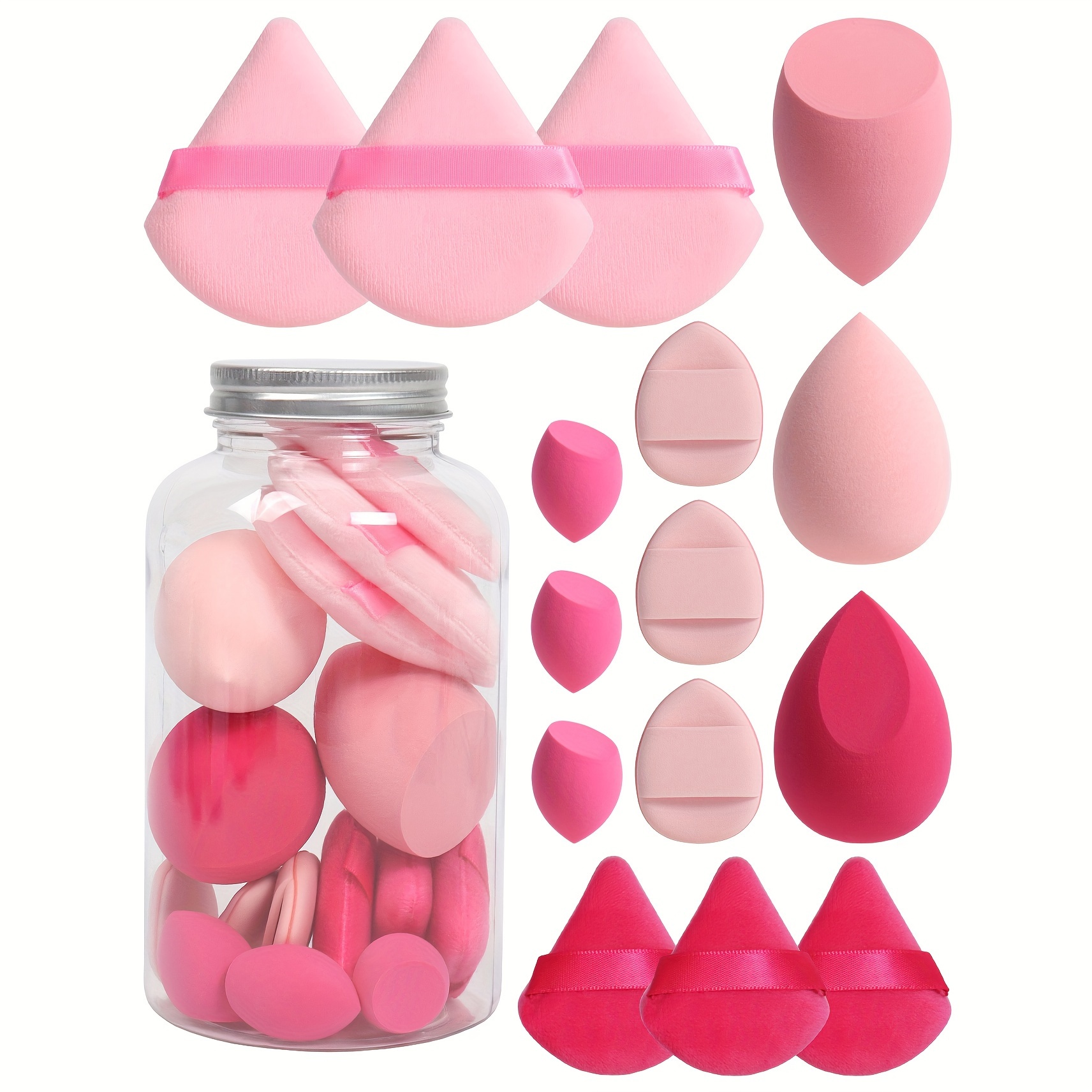 TEMU 15-piece Makeup Tool Set In Jar, 3 Powder , 3 Powder , 3 , 3 Sponges & 3 , For Cream Foundation, Suitable Types