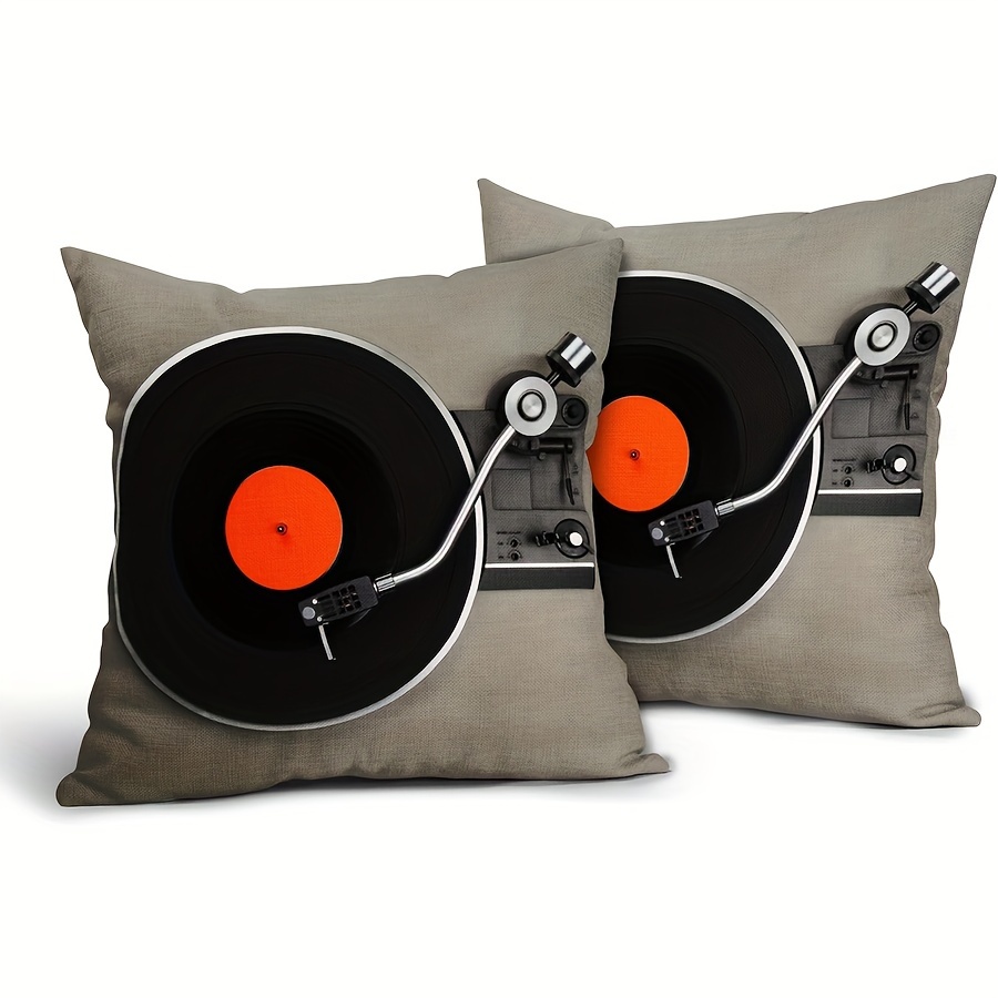 

2-piece Set Vintage Vinyl Record Design Pillow Covers, 18x18 Inches - Rock Music Decor For Sofas, Beds, And Offices, Zip Closure, Machine Washable, Polyester