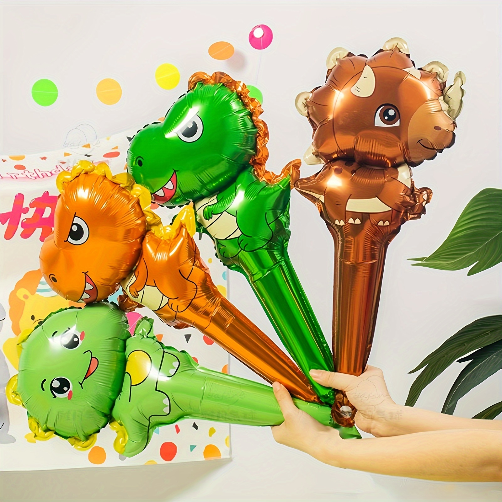 

12pcs Dinosaur Foil Balloon Set - & Jungle Animal Theme For Birthdays, , Graduations - Includes Aluminum Sticks