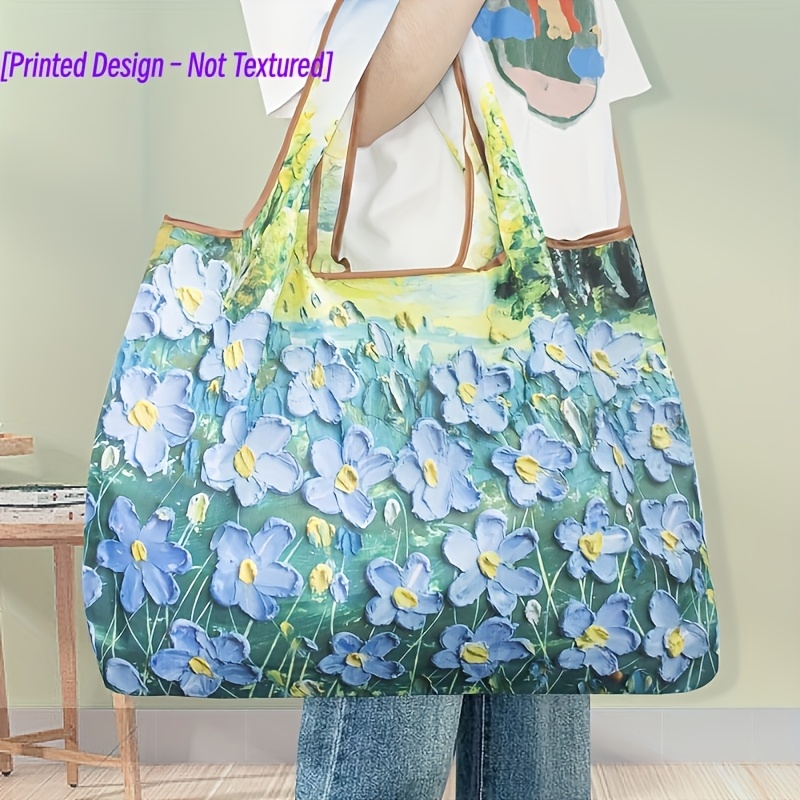 Image of Women's Floral Print Nylon Tote Bag - Large Gym, Travel & Shopping Bag With Fixed Shoulder Straps, White/yellow, Hand Wash/, Artistic Illustration, Intricate Patterns
