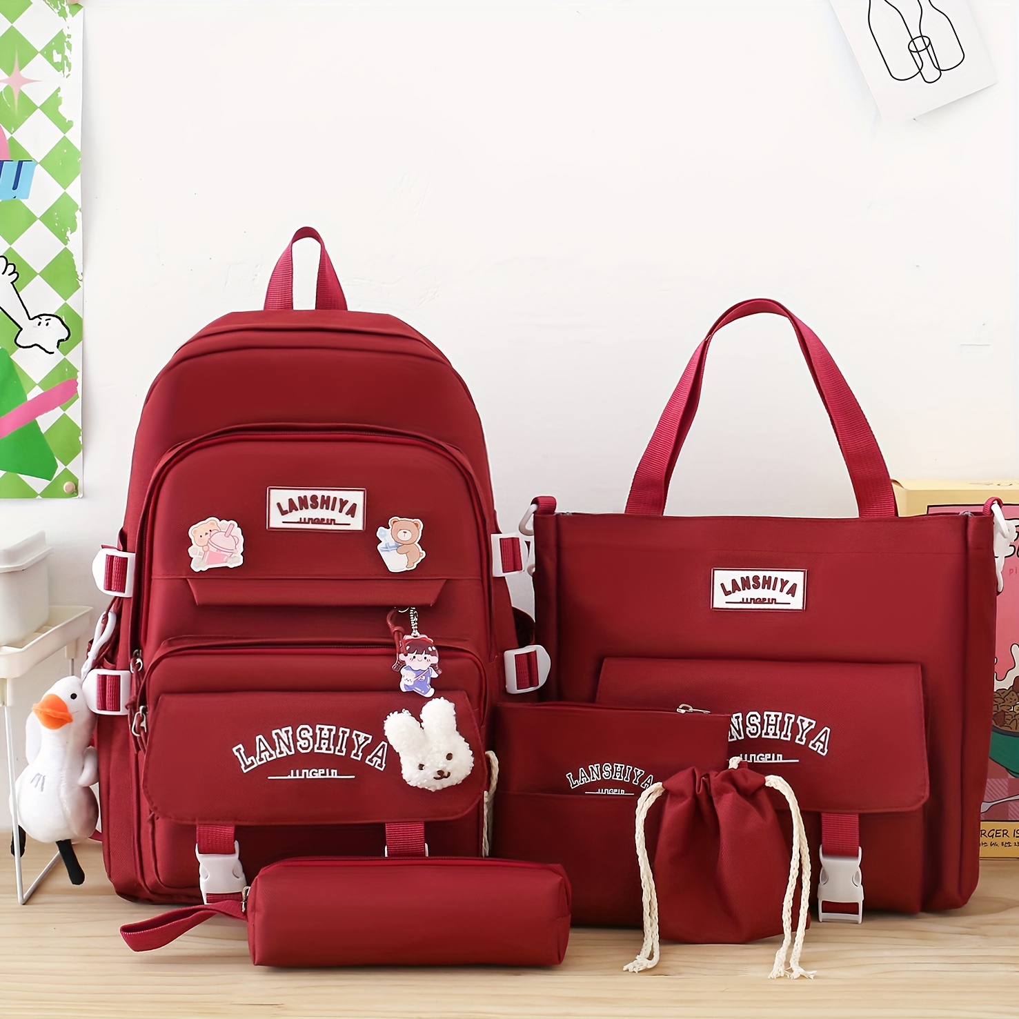 

5pcs Backpack Set, Large Capacity, Suitable For High School Students And Junior High School Students