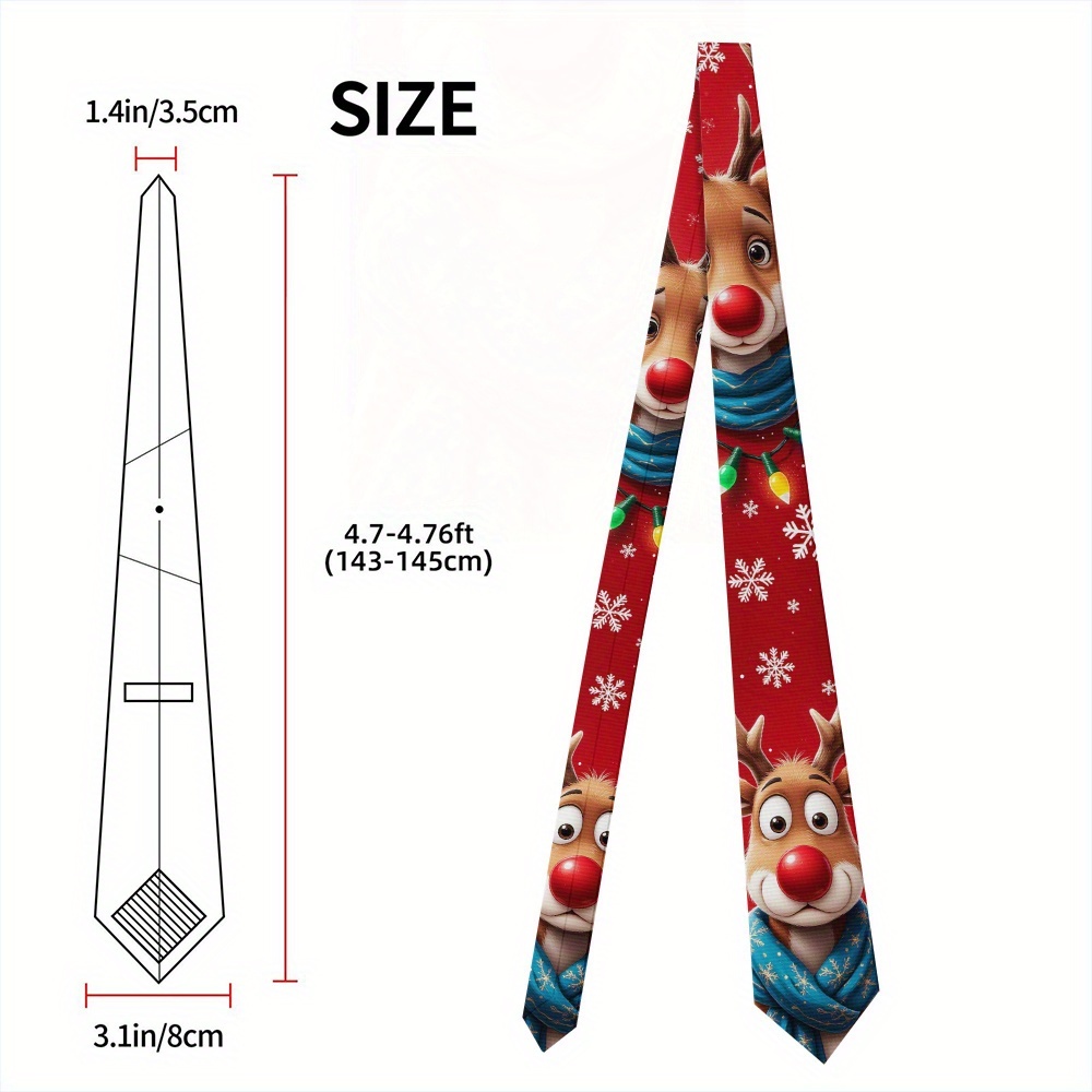 TEMU 1pc, Men's Christmas Tie Featuring A Festive Reindeer Design, Printed Unisex Tie, 8cm Wide, Made Of Washable Polyester, Designed For