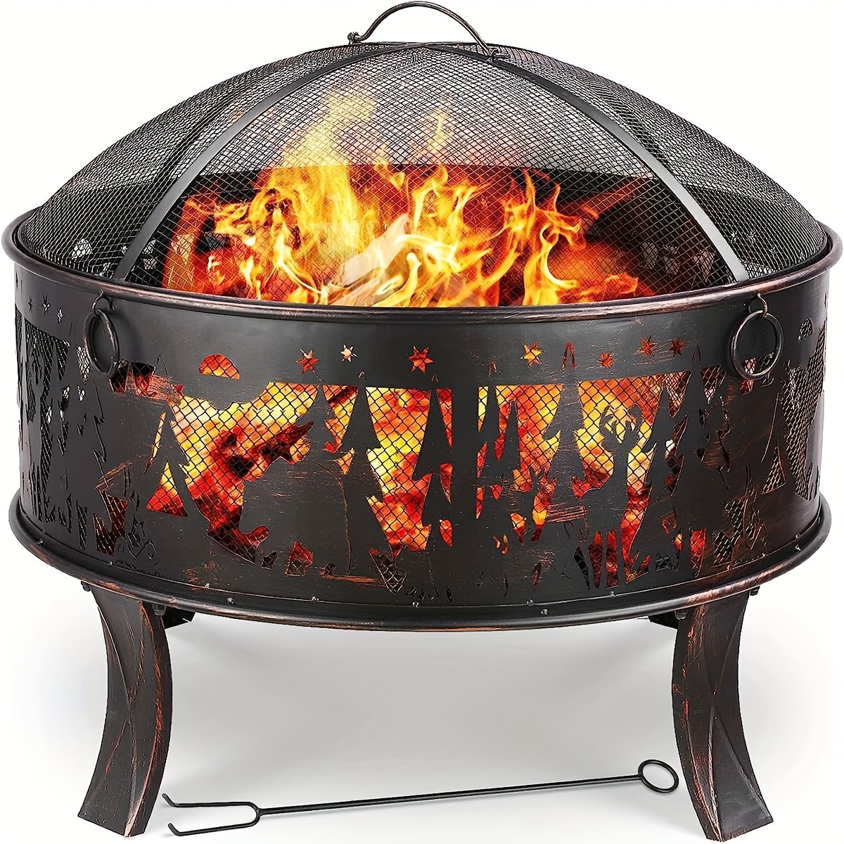 

Fire Bowls, Fire Bowl With Spark Guard, Fire Bowl Garden Ø71x65cm, Incl. Poker & Charcoal Grate, Fire Basket Retro Look, Fire Pit For Garden Camping Beach - Exquisite Moose Pattern