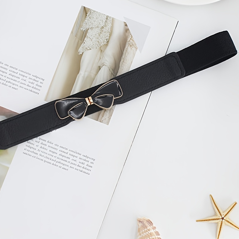 Elegant Vintage Style Elastic Waist Belt with Bow Knot, Versatile Accessory for Women, Non-Textile Weave, Average Size, with Butterfly Buckle for Casual, Beach, Night Out, Festivals, Weddings, Parties, College, Daily Commute
