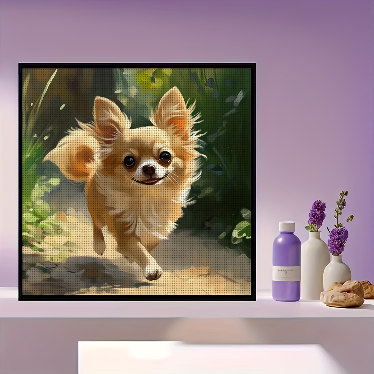 Relaxing DIY Cross Stitch Kit, "Running Chihuahua" Pattern