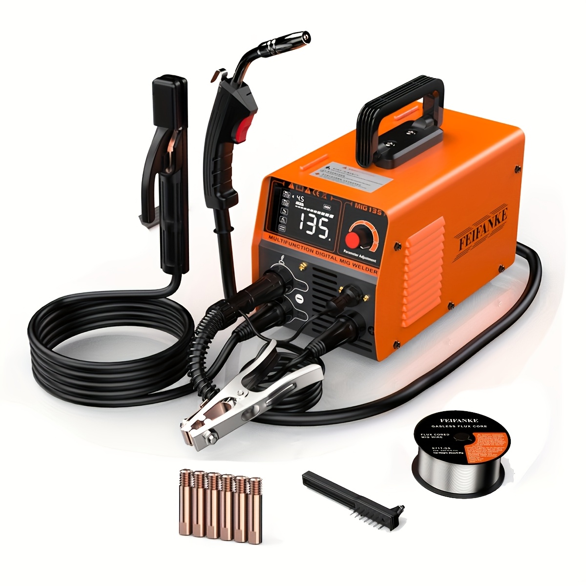 TEMU Feifanke Mig Welder 110v Full Kit, 135a Flux Core Mig Welder With Gasless Mig/lift Tig/arc, Compact Led Digital Display Welding Machine For