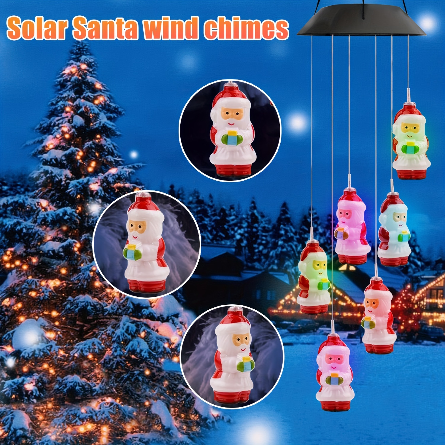Pompotops Wind Chimes Christmas Solar Wind Chime Santa Claus Light s Spiral  String Hanging Outdoor Garden Yard Christmas Decor Light Lamp 