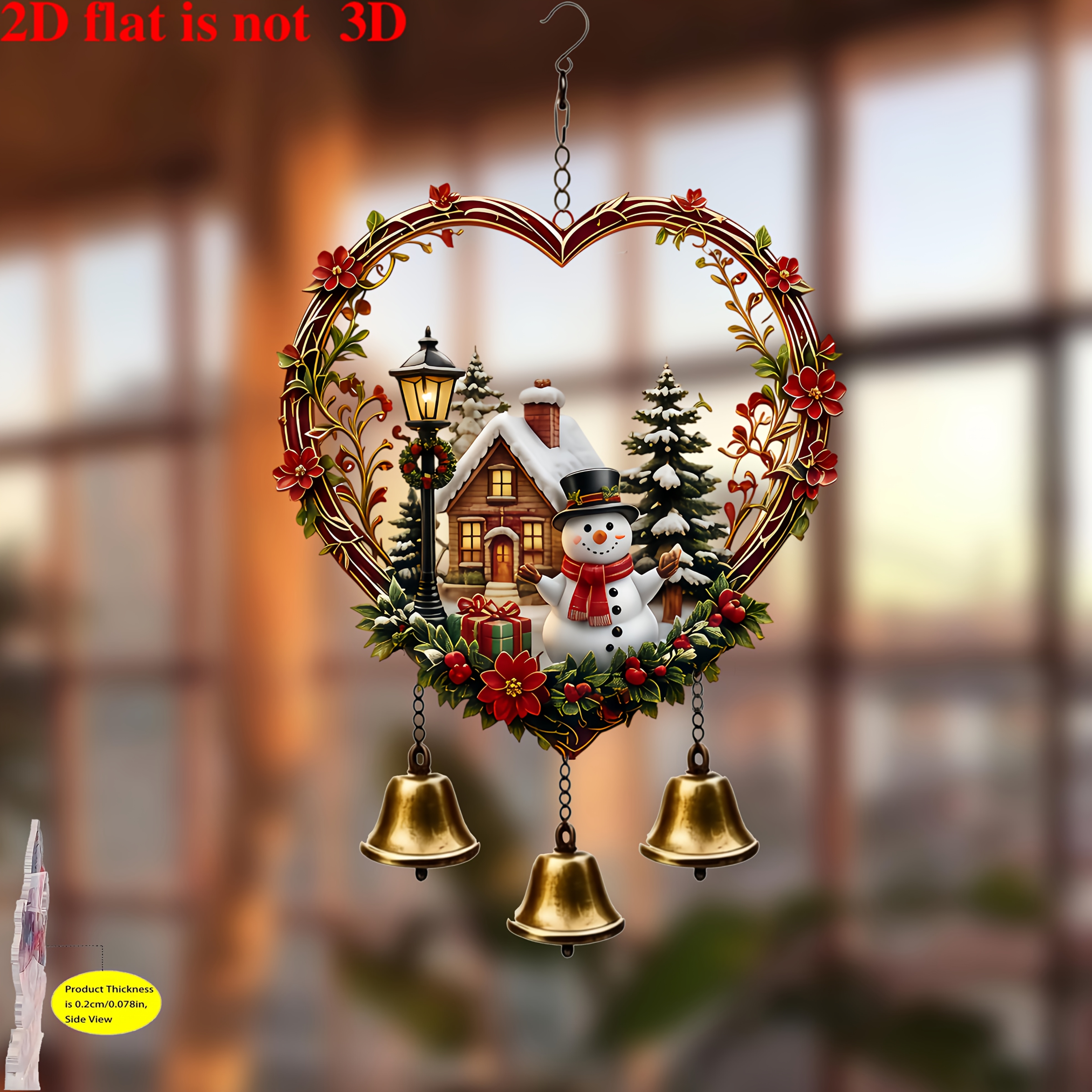TEMU Carillon natalizio a forma di cuore con casetta di e tre in metallo, rame vintage per , finestra e vetrine