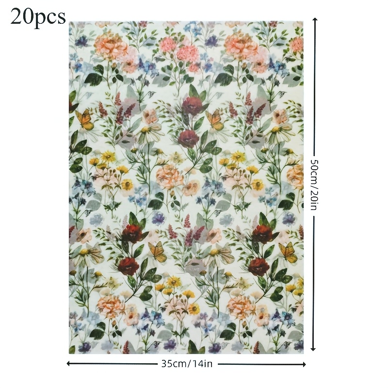 Image of 20 Sheets Retro Rose Pattern Thin Paper, 20 X 14 Inches Gift Wrapping Paper, Suitable For Spring , Weddings, Holiday Gifts, Birthday Gift Box Packaging, Bouquet Filling, And Party Favors