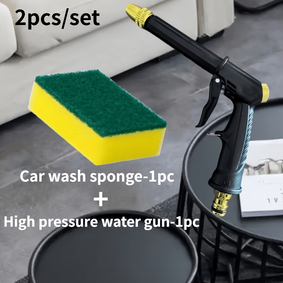 TEMU Pistolet de lavage haute pression robuste de 7,28 pouces avec long manche, inclut une éponge de lavage de voiture - Poignée ergonomique, buse