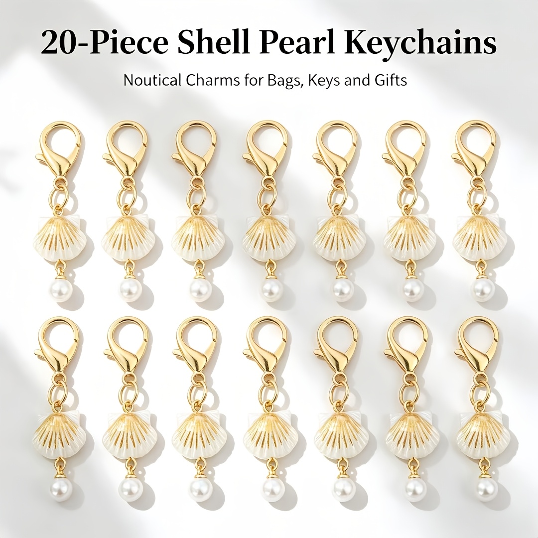 TEMU Paquete de 20 llaveros de de perlas y conchas, llavero con colgante de concha marina estilo Ins, dije de para bolso, regalo ideal, adorno para