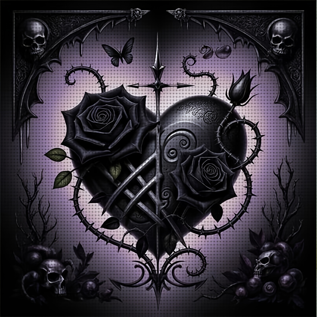 TEMU 1pc Diy - , Unframed, Featuring The "black Rose Black Heart " Design. Beginners To Enjoy A Relaxing Crafting Experience, Allowing You To