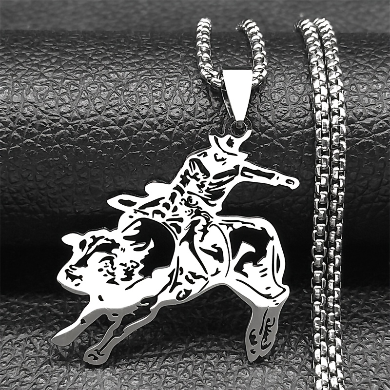 TEMU Western Cowboy Style 304 Stainless Steel Hollow Shaped Pendant Necklace For Men And Women, Fashionable Golden Silvery Black Necklace Accessories