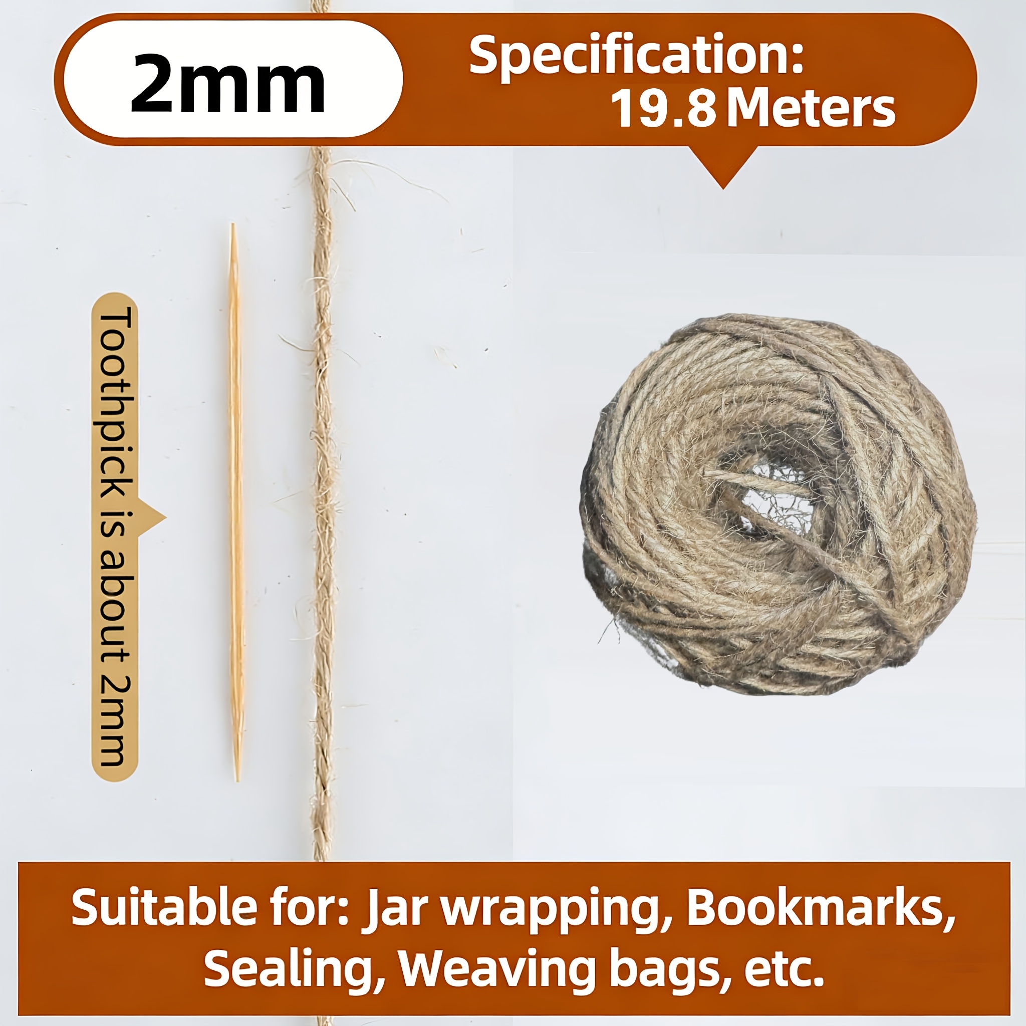 TEMU 1 Rouleau de Corde en Jute Naturel Épaissi de 19,8 m, Adaptée au Palissage des Plantes, au Tissage, au Jardinage et à d'Artisanat DIY. Livrée