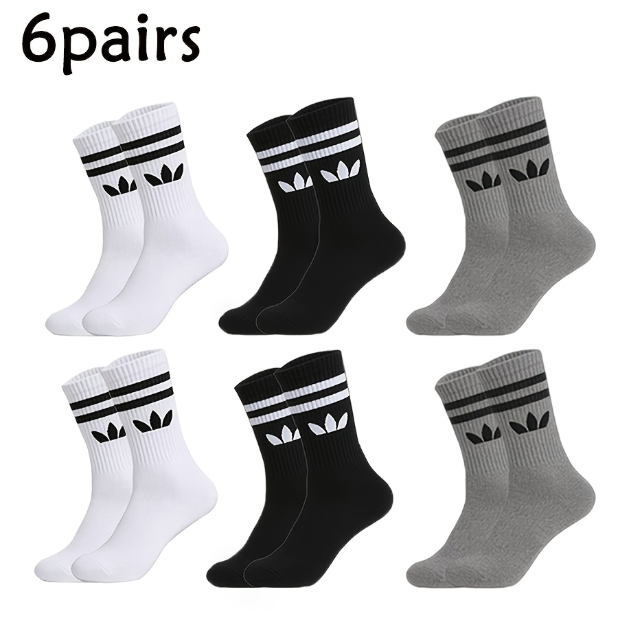 TEMU 6 Pairs Trendy All-match Women's Striped Printed Mid-calf Socks, Unisex -friendly Breathable Socks, Couple All-match Durable Business Casual
