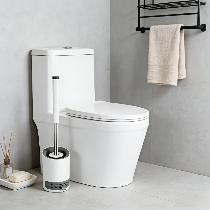 TEMU Toilet Brush Set Featuring A Soft-bristled Thermoplastic With A Bracket, Ideal For Cleaning Bathrooms, Shower Rooms, And Bathtubs. This Includes