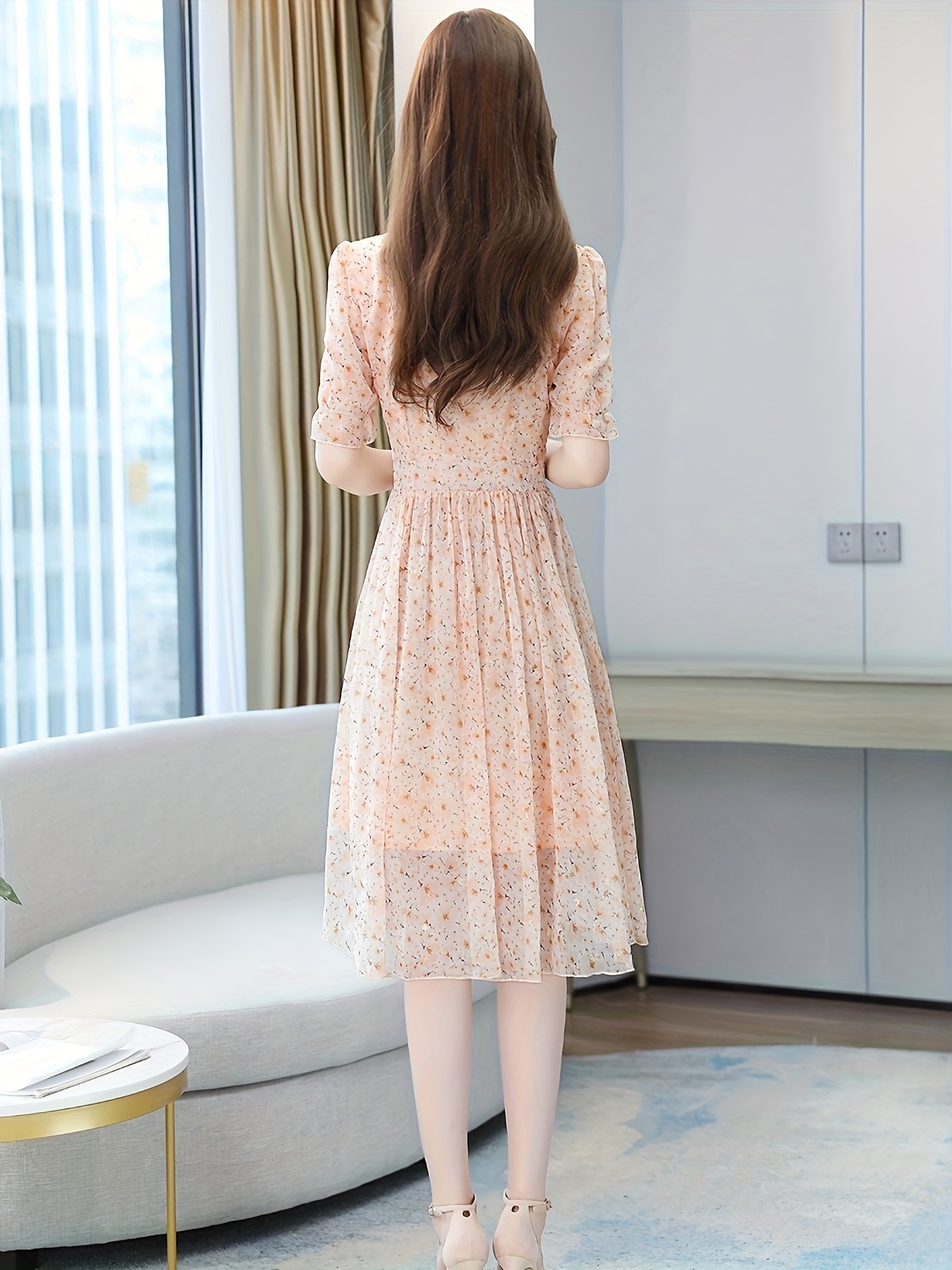 floral chiffon dress women summer elegant goddess style midi