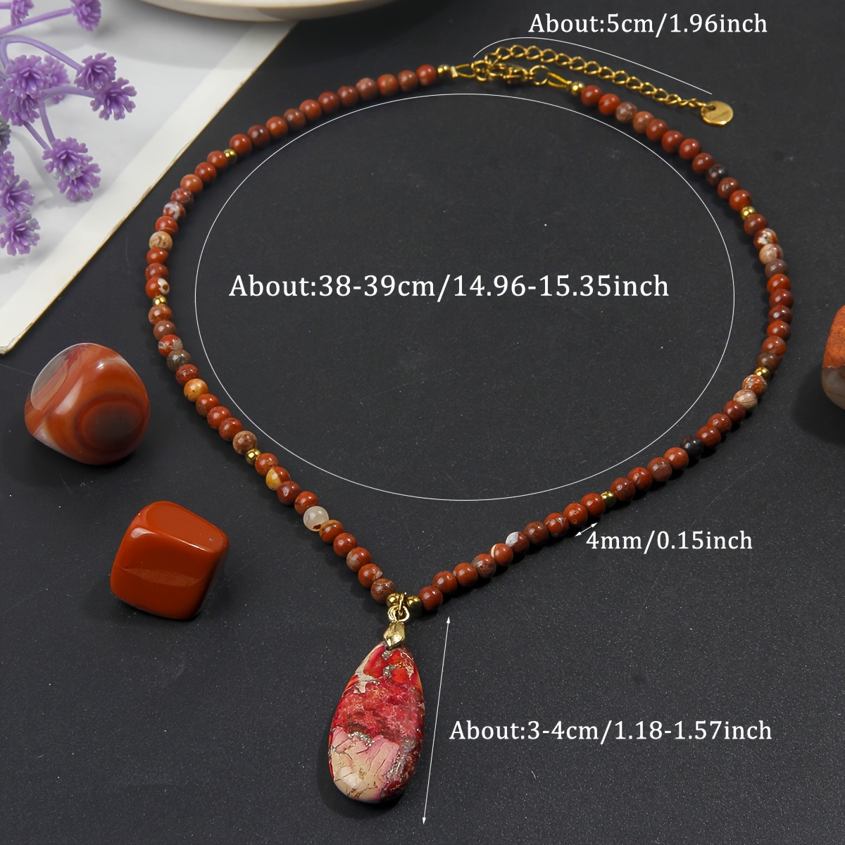 Natural Red Aventurine Beads Necklace with Teardrop Pendant