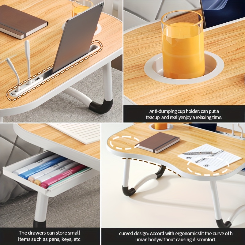 Portable Laptop Bed Table With Cup Holder, Multifunctional Tray Holder With Tablet Card Slot-Perfect For Eating, Reading, Writing On The Bed, Sofa, Or Floor - Stable, Durable, And Foldable