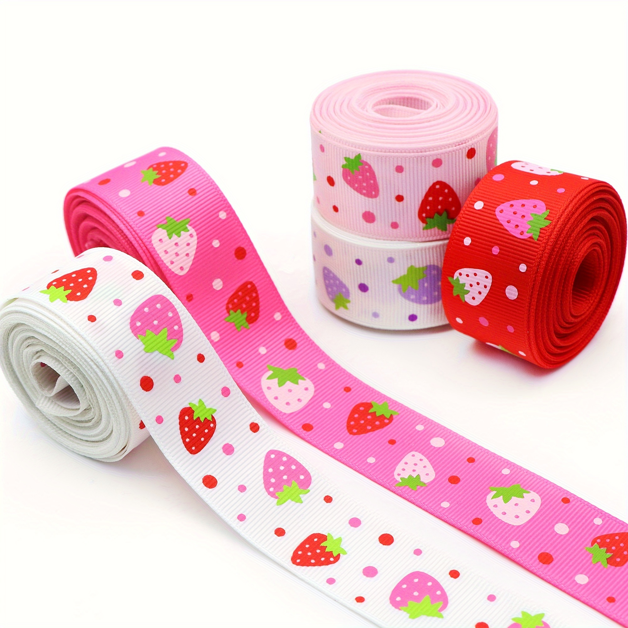 

1pc 5yards 25mm/1 In Strawberry Print Grosgrain Ribbon Roll For Wreaths Gift Wrapping Party Decoration Diy Hair Bows Crafts Headwear Decoration Sewing Accessories