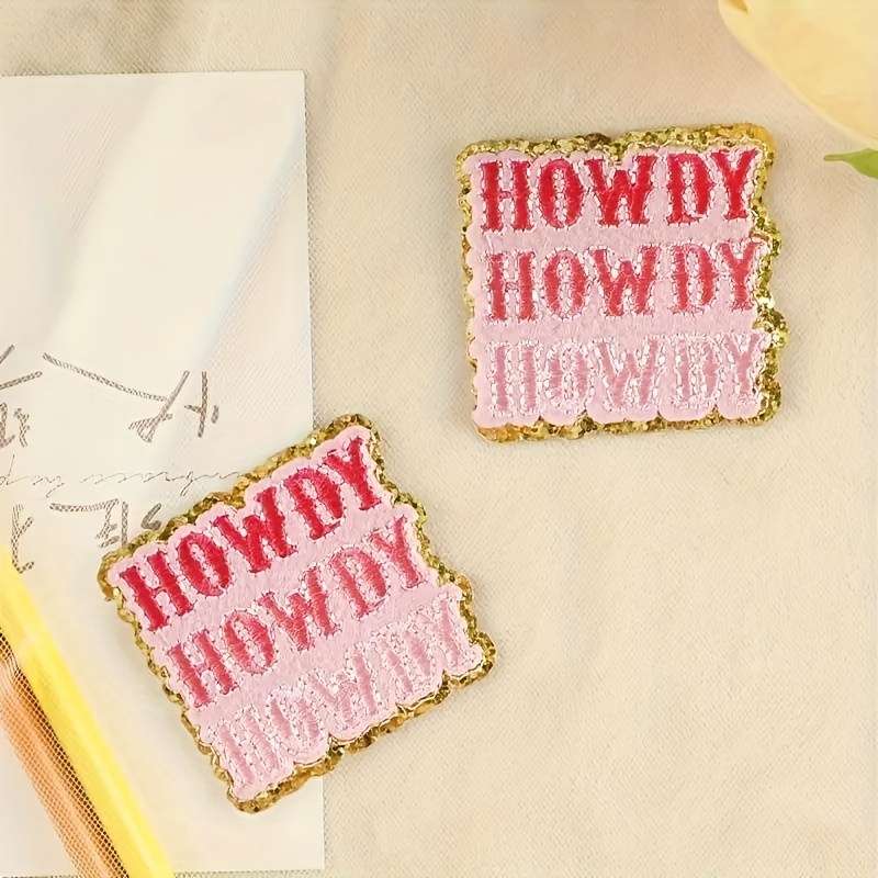 

3pcs "howdy" Cartoon Square Badges, Diy Self-adhesive Polyester Patches For Clothing And Bags, Standard Accessories For Hats And Apparel Decors
