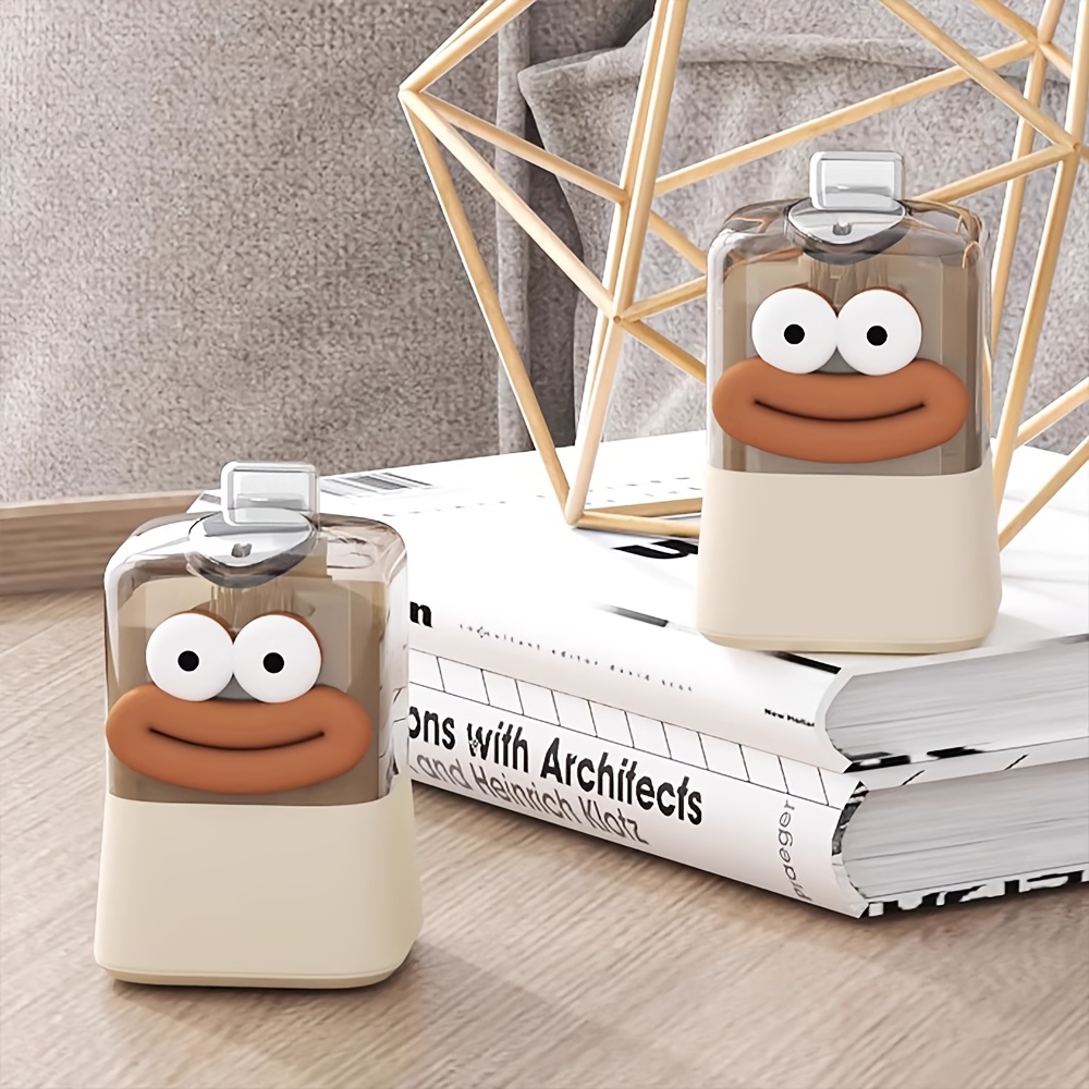 1pc Plastic Automatic Pop-Up Toothpick Dispenser, Press-Type, Creative and Cute, with Fun Cartoon Sticker, for Home, Kitchen, Dining Table