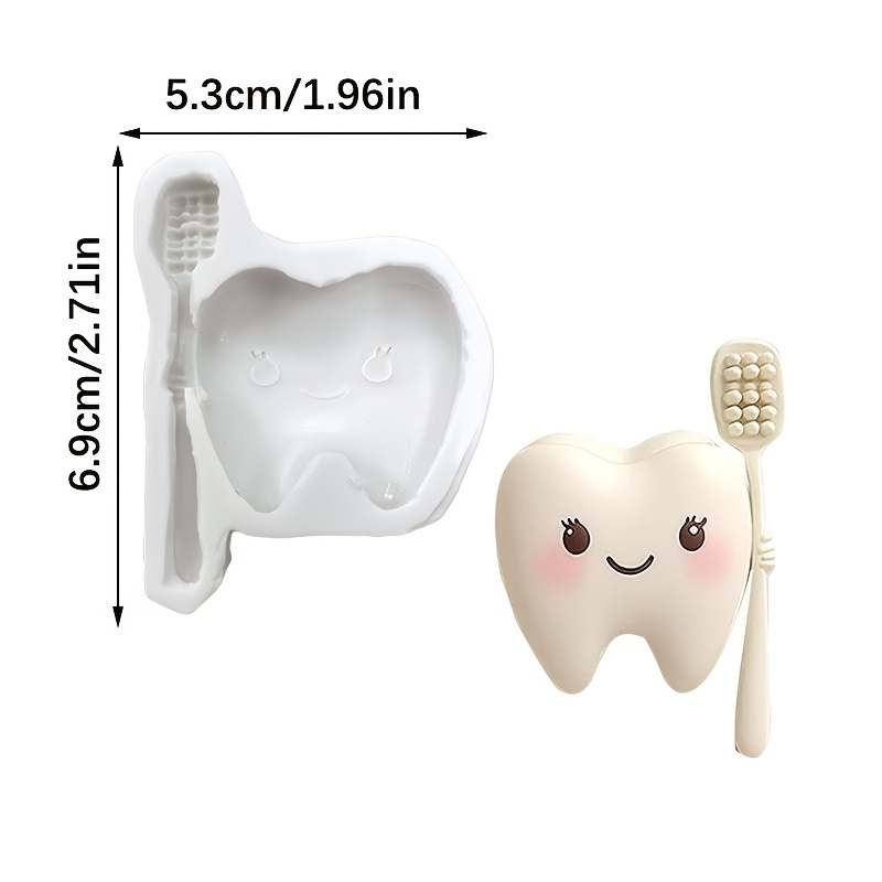 TEMU Molde de silicona de resina 1 pieza, molde de silicona creativo con forma de cepillo de dientes y dientes de dibujos animados, forma de dientes