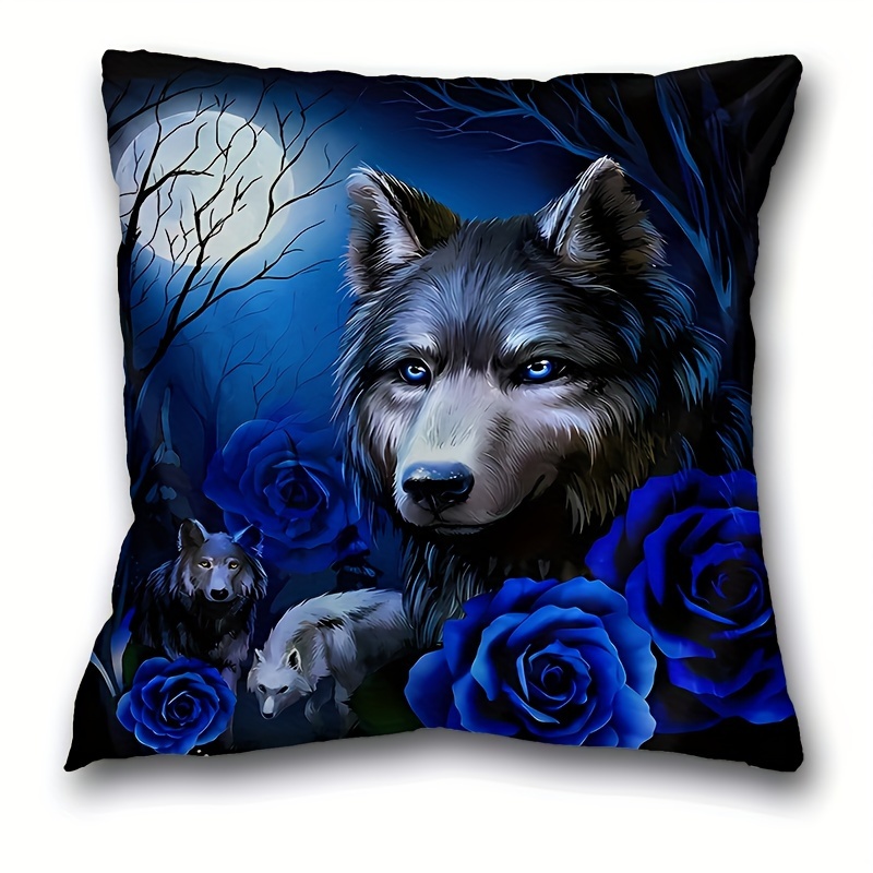 

1pc, Wolf Print Short Plush Pillow Case (17.7 "x17.7"), Animal Theme Pillow Case, Home Decor, Room Decor, Bedroom Decor, Architectural Collectible Accessories (excluding Pillow Core)
