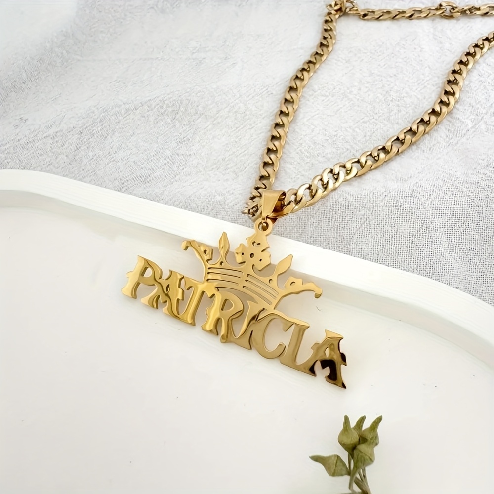 Customized Cuban Chain Name Necklace, Large Crown Pendant