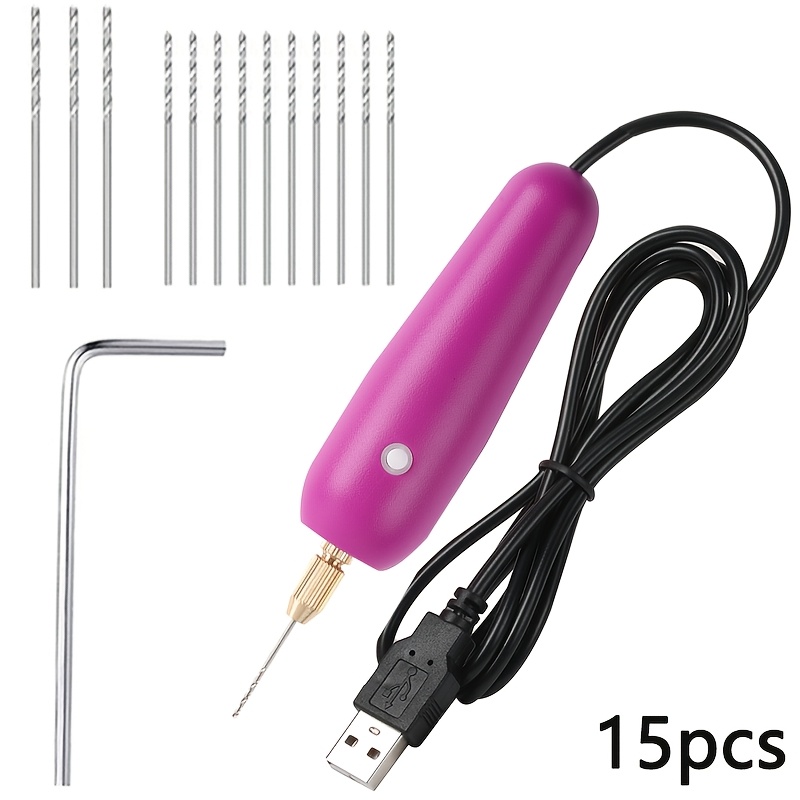 TEMU 15pcs Mini Electric Drill Drip Resin Puncher Usb Small Electric Drill Polishing Jewelry Pendant Handmade Gift Multiple Colors, Comes With Led