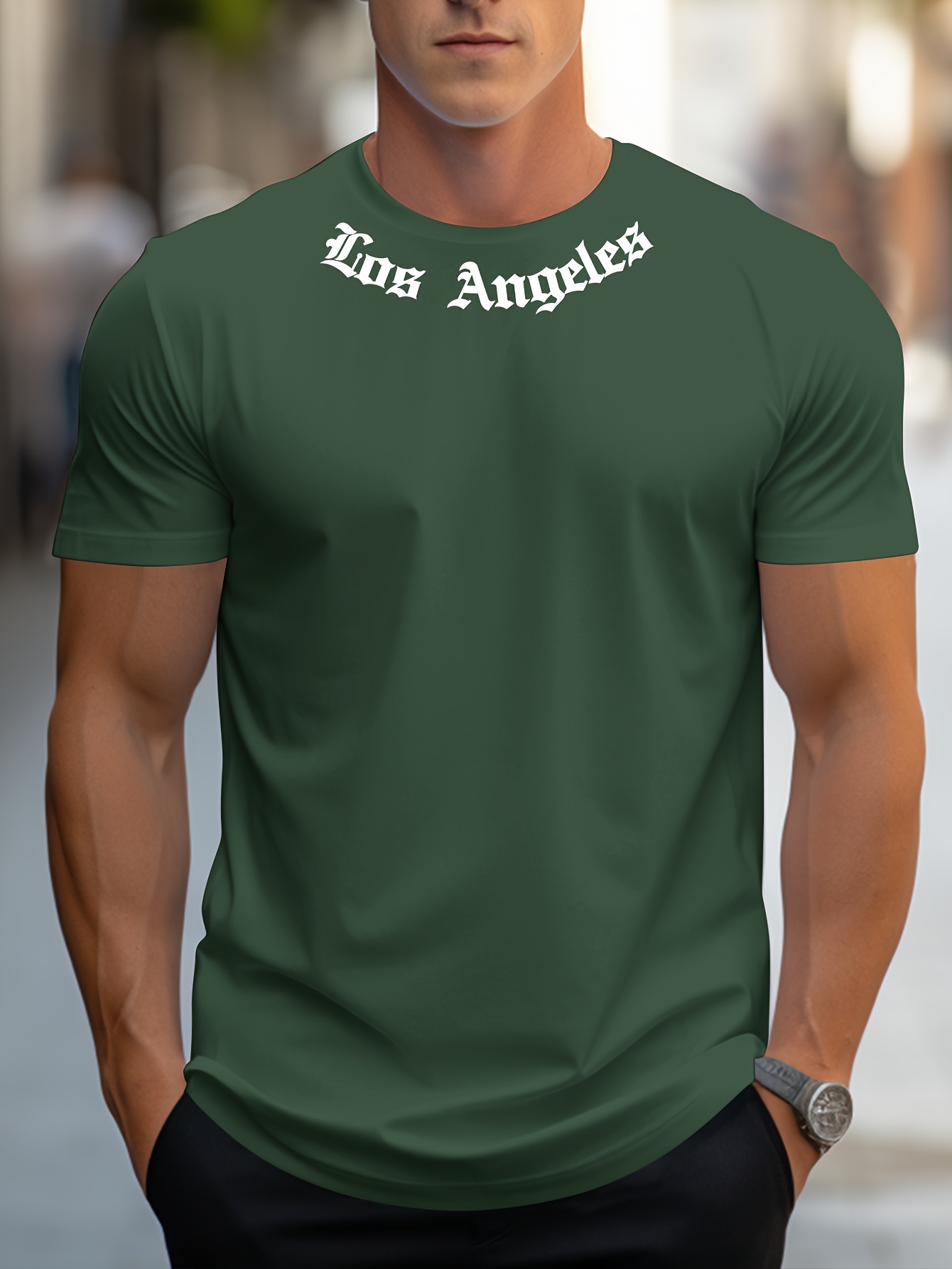 Los Angeles Graphic Print Men's Creative Top, Casual Short Sleeve Crew Neck T-shirt, Men's Clothing For Summer Outdoor