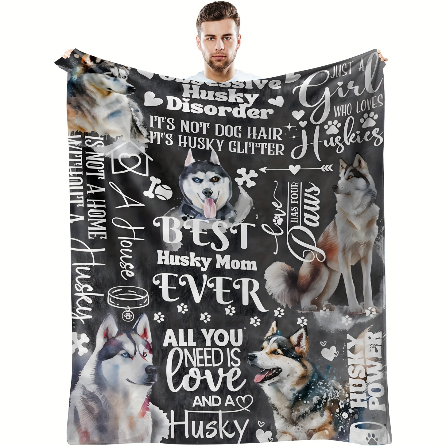 

Cozy Husky-themed Flannel Throw Blanket - Soft, Warm, And Couch, Bed, Office, Camping, And Travel - Ideal Gift For Dog Lovers