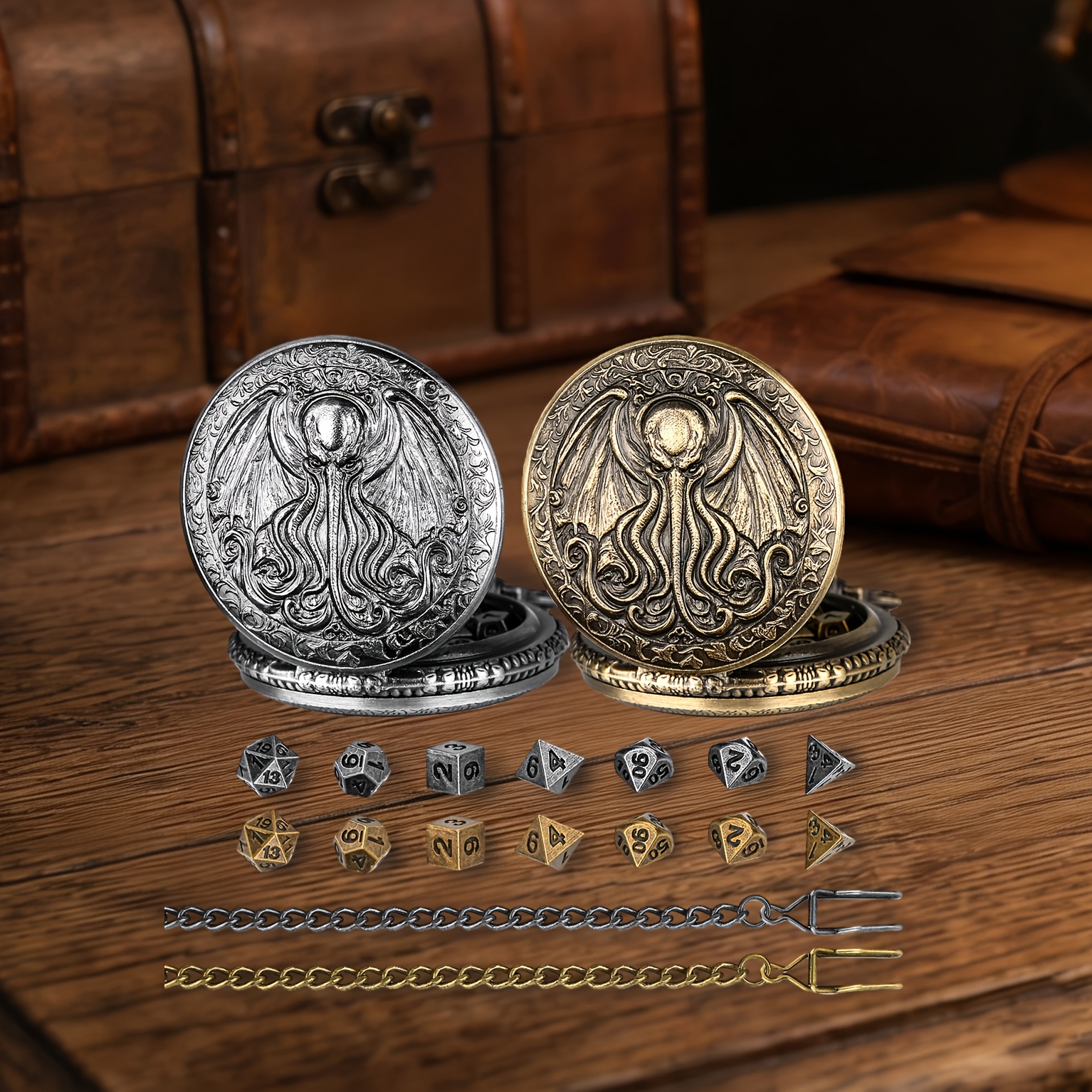 Winged Octopus Metal Case with Mini Dice