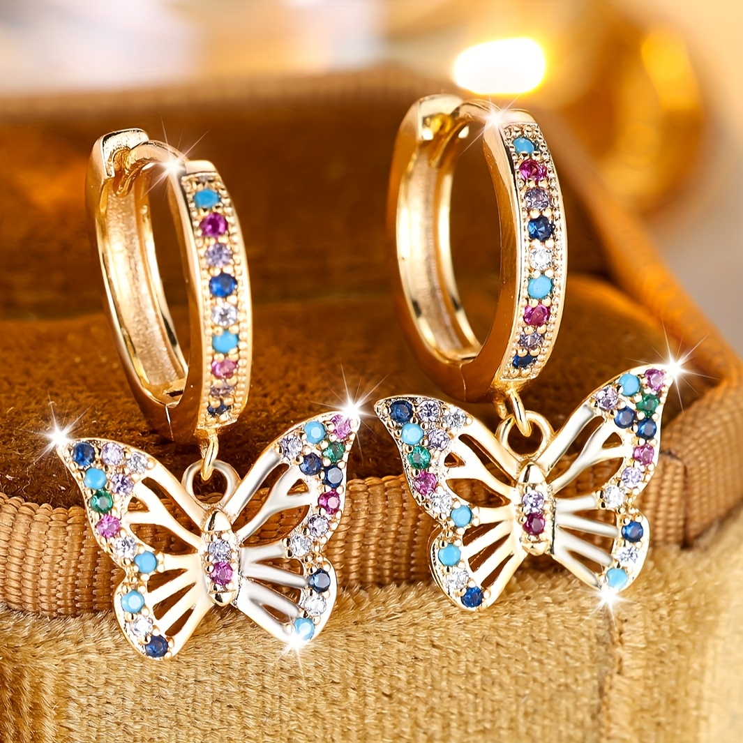 TEMU A Pair Of Hoop Earrings&mdash;golden Synthetic Synthetic Zirconia Earrings&mdash;colorful And Adorable Jewelry Gift&mdash;ladies' Petite Hoop Earrings&mdash;wedding Party Earrings