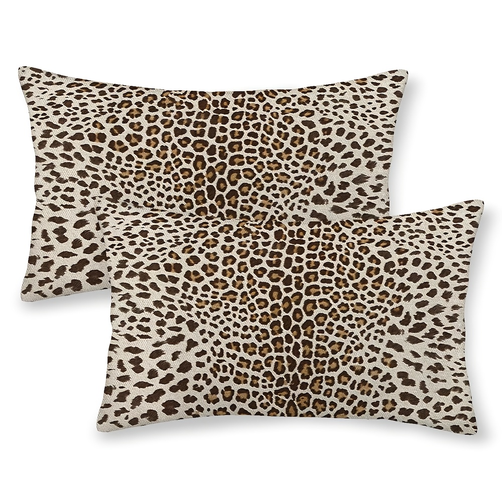TEMU Juego de 2 fundas de cojín de poliéster con estampado de leopardo estilo granja - Fundas decorativas con cierre de cremallera, adecuadas para