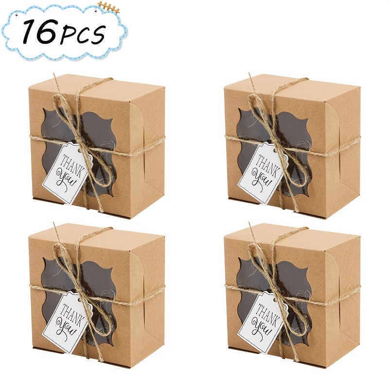 TEMU Regalo /Lui 8/16 pezzi Scatole Regalo con Finestra a Forma , Spago di Iuta e Etichette di Ringraziamento, Mini Scatole Regalo per Bomboniere