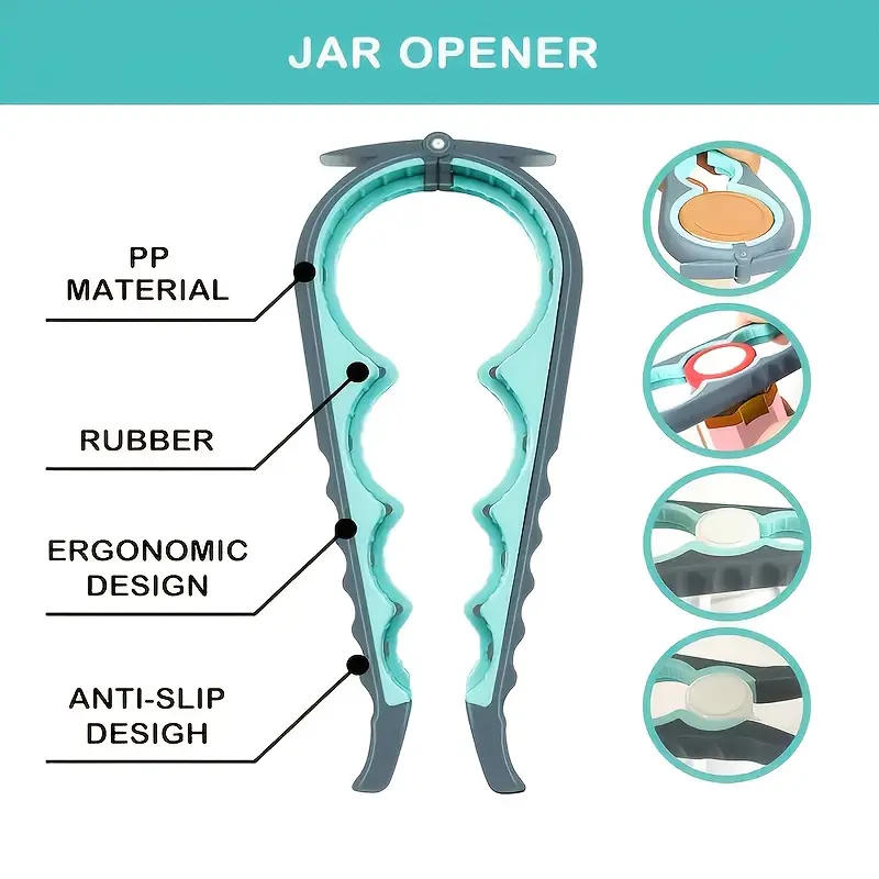 4pcs multi function bottle opener 4pcs multi function bottle opener set stainless kitchen tools with jar opener corkscrew cap twister non slip rubber pad ideal for weak hands no electricity needed details 2