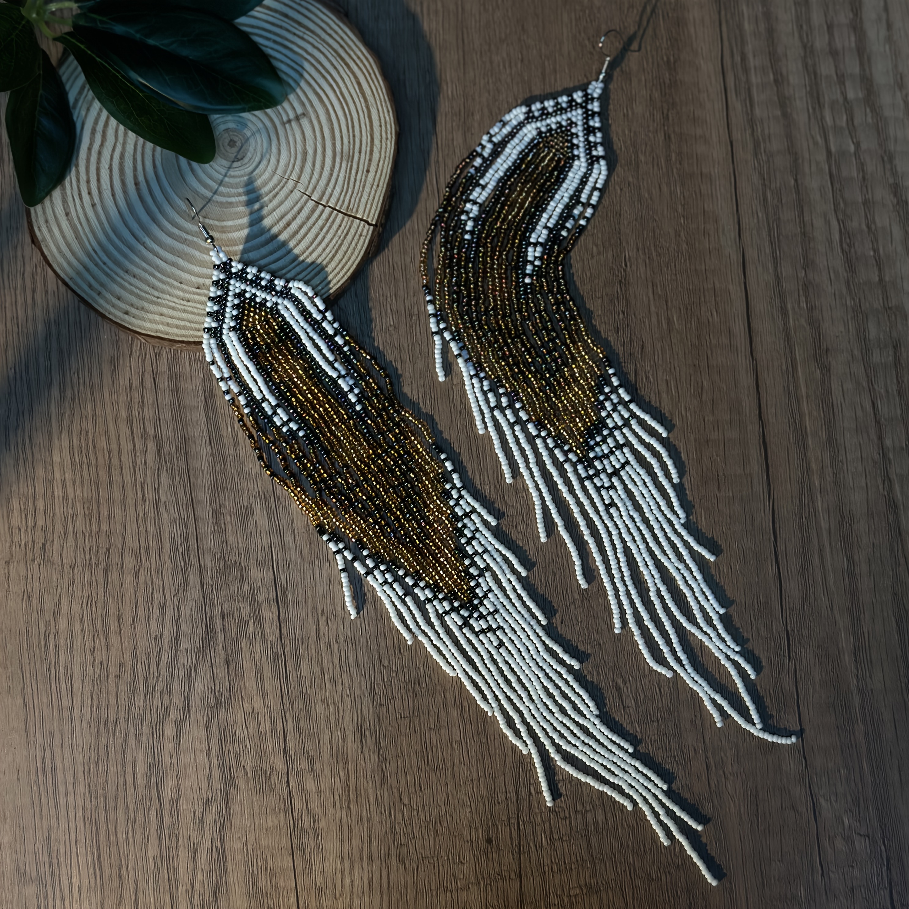 Long Beaded Tassel Earrings, Bohemian Style, Handmade