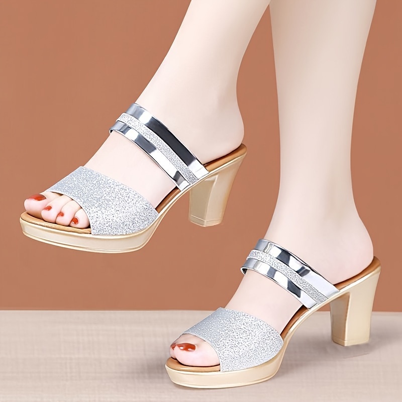 Zapatillas de Boca de Pez Dorado para Mujer 2024 Nuevas Tacón Grueso Zapatillas de Tacón Alto Talla Grande Moda Exterior Zapatillas de Dedo Único, Zapatos para Mujer - Imagen 6