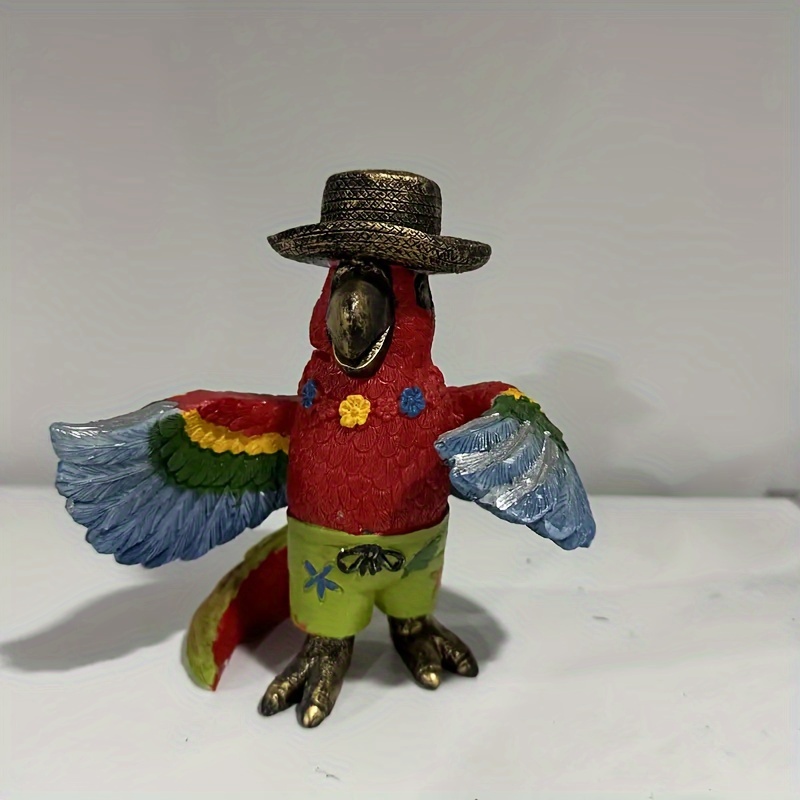 Image of Resin Parrot Figurine With 3d Wooden Serving Tray - Versatile Indoor/outdoor Decor For Home, Garden, Living Room, Bar