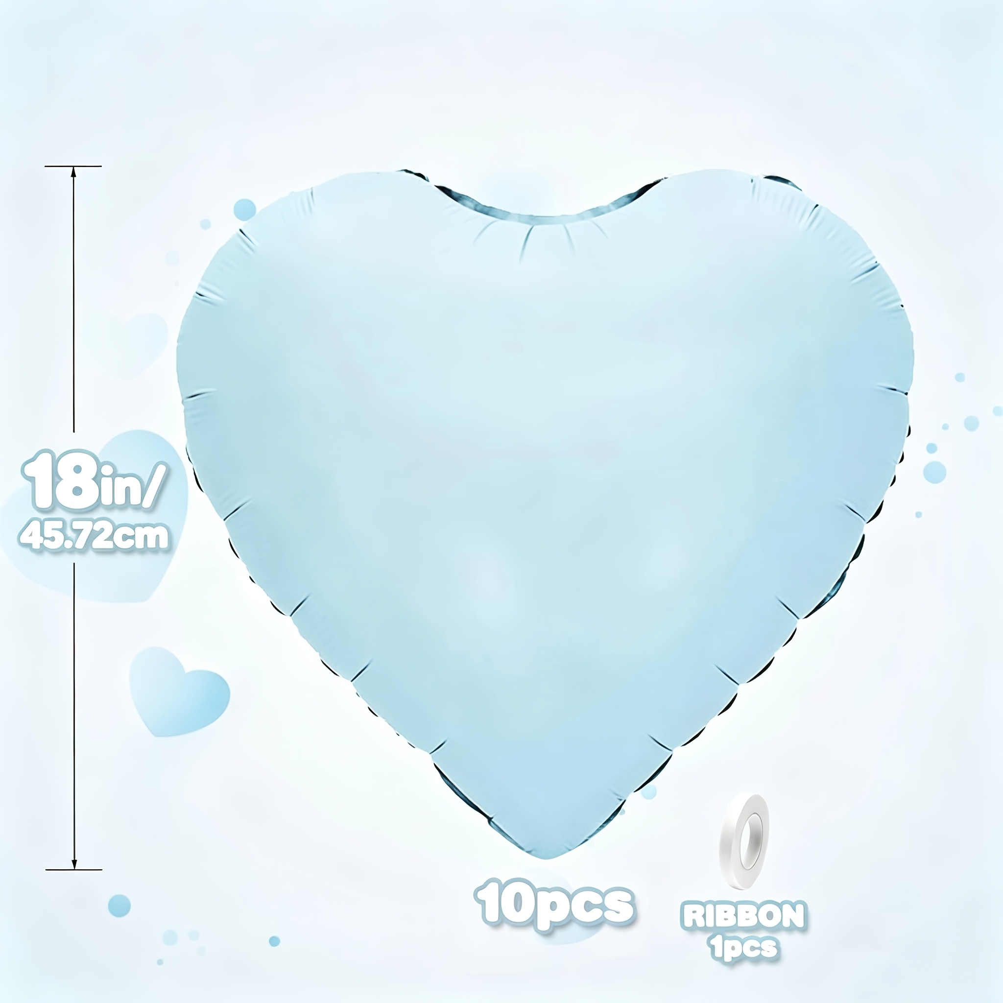 TEMU 11pcs Blue Heart-shaped Foil Balloons And Ribbon - Includes 10pcs 18- Hearts, 1 Roll Of Ribbon, Perfect For Wedding, Engagement, Proposal,