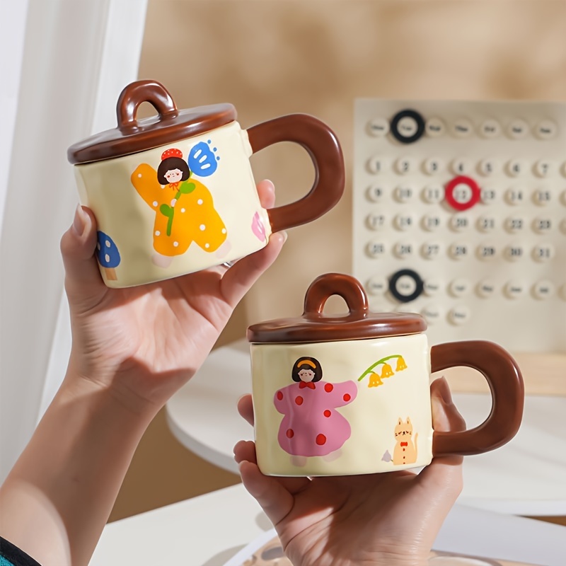 Retro Cartoon Mug Lid Ceramic Cup Creative Water Cup Office - Temu