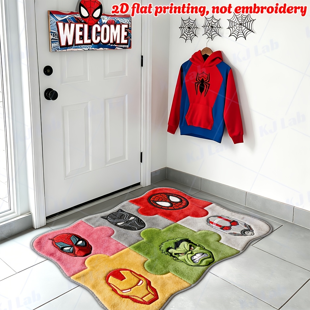 TEMU Alfombra de piso irregular con 2D 1 pieza Marvel YXM85 - Personajes de , Black Panther, , Iron Man, Hulk, Ant-Man - Alfombra larga y bonita, y