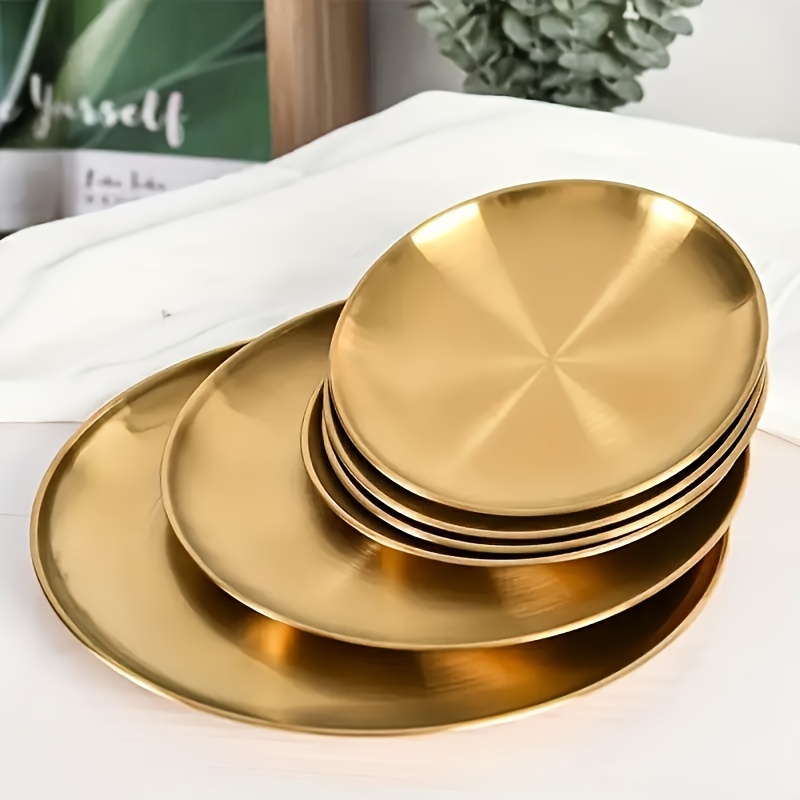 

Elegant Golden Stainless Steel Serving Tray - Perfect Toward Bbq, Desserts, Snacks & Appetizers - Durable Polished Finish Kitchen Accessory