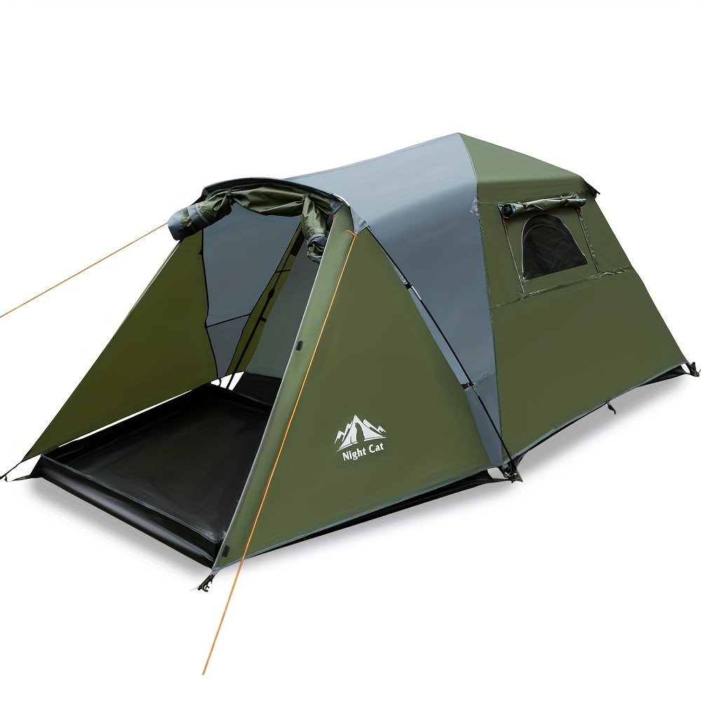 Image of Night Cat Cabin Tent With : 3 Pop Up Camping Tent Double Layers Setup For Family Outdoor Garden Hiking Courtyard
