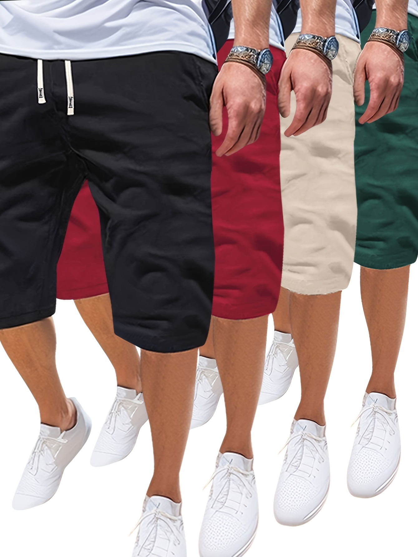Men's Solid Color Multiple Pocket Shorts Sports Fishing Cropped