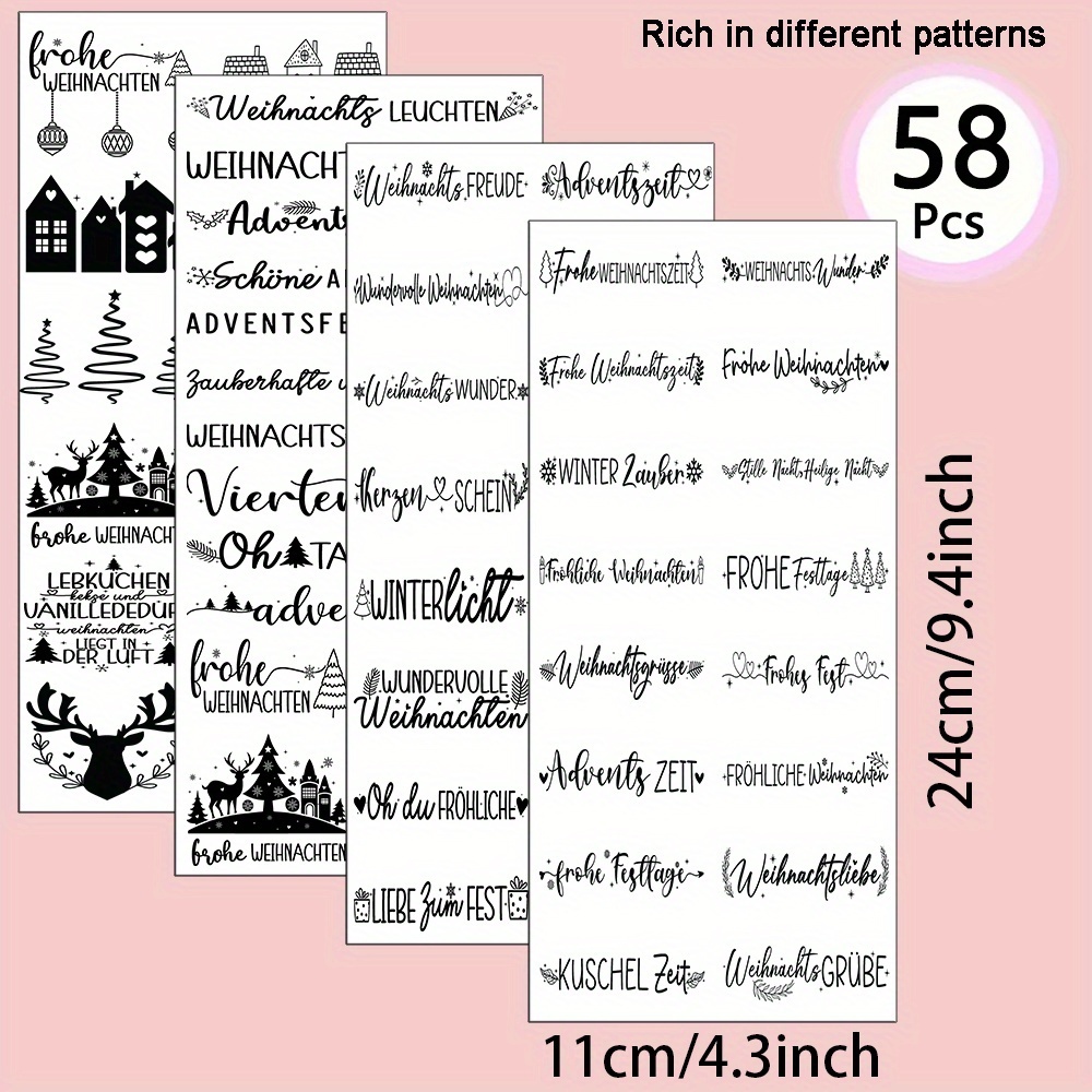 Image of 72pcs Rub On Uv Dtf Transfer Stickers, German Christmas Celebration Language, Christmas Elk Christmas House Plastic Decals For 16oz Glass, High-quality Diy Crafts Pack For Tumblers & Drinkware